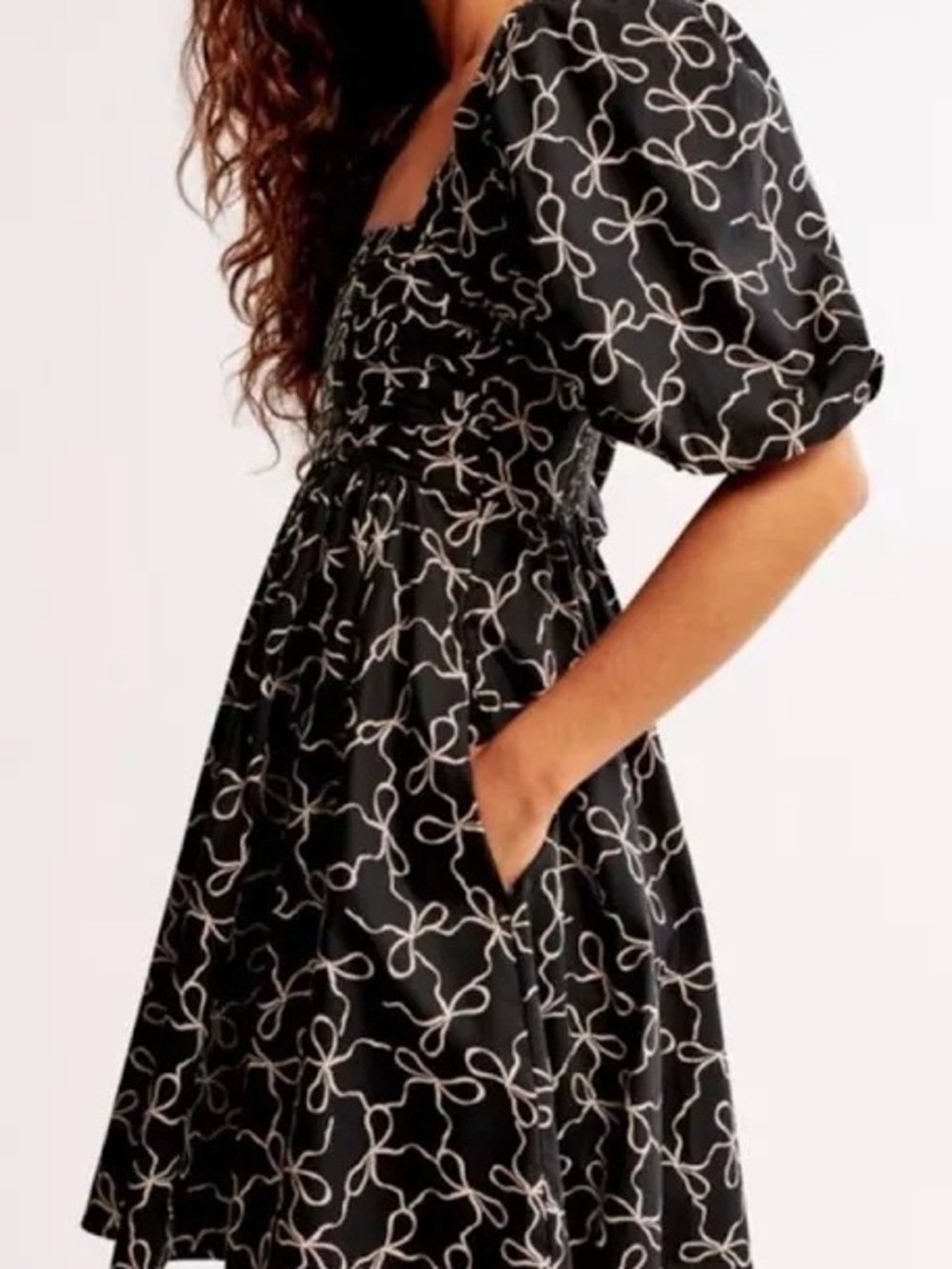 Abercrombie & Fitch Black Puff Sleeve Mini Dress with White Loop Print - Picture 7 of 7